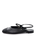 CHANEL SATIN CRYSTAL LAMBSKIN GROSGRAIN BOW CC SLINGBACK FLATS BLACK SLINGBACK WITH PEARLS