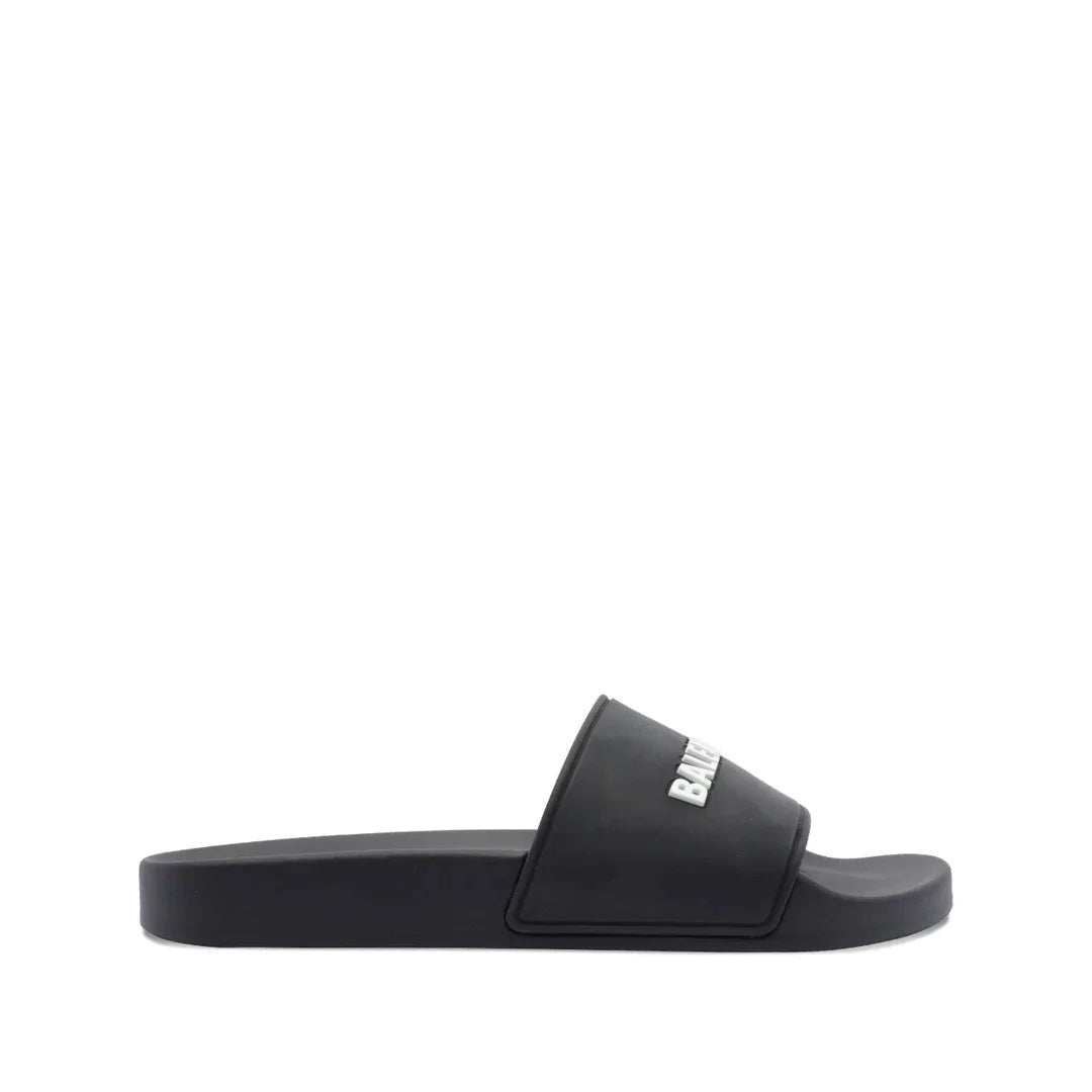 Balenciaga Logo-Embossed Pool Slides - Black