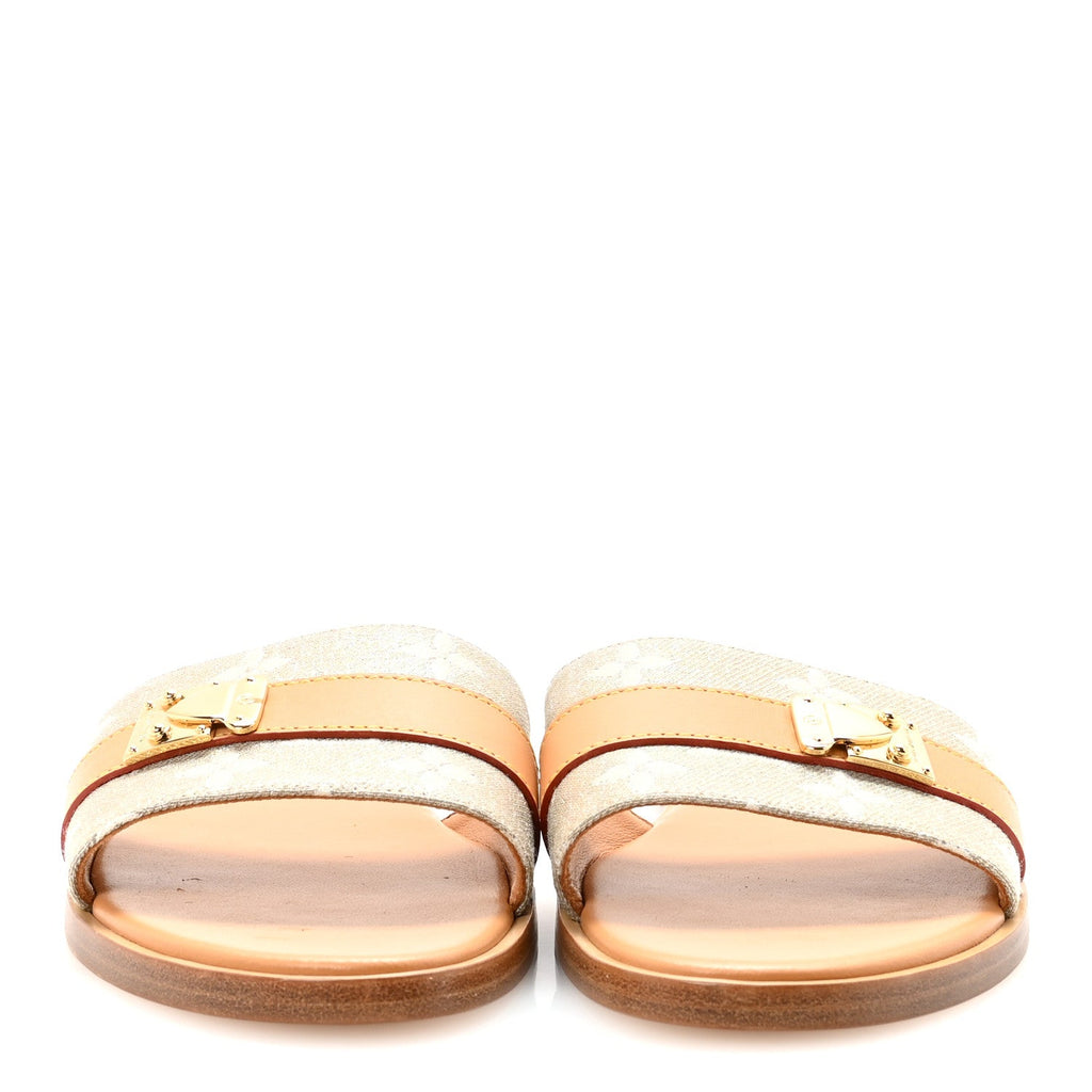 LOUIS VUITTON MONOGLAM LOCK IT FLAT MULE GOLD