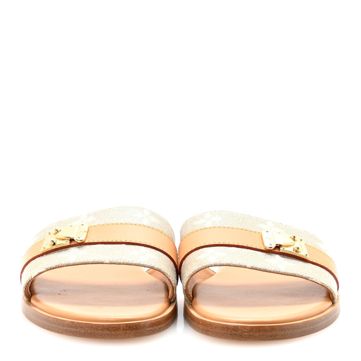 LOUIS VUITTON MONOGLAM LOCK IT FLAT MULE GOLD