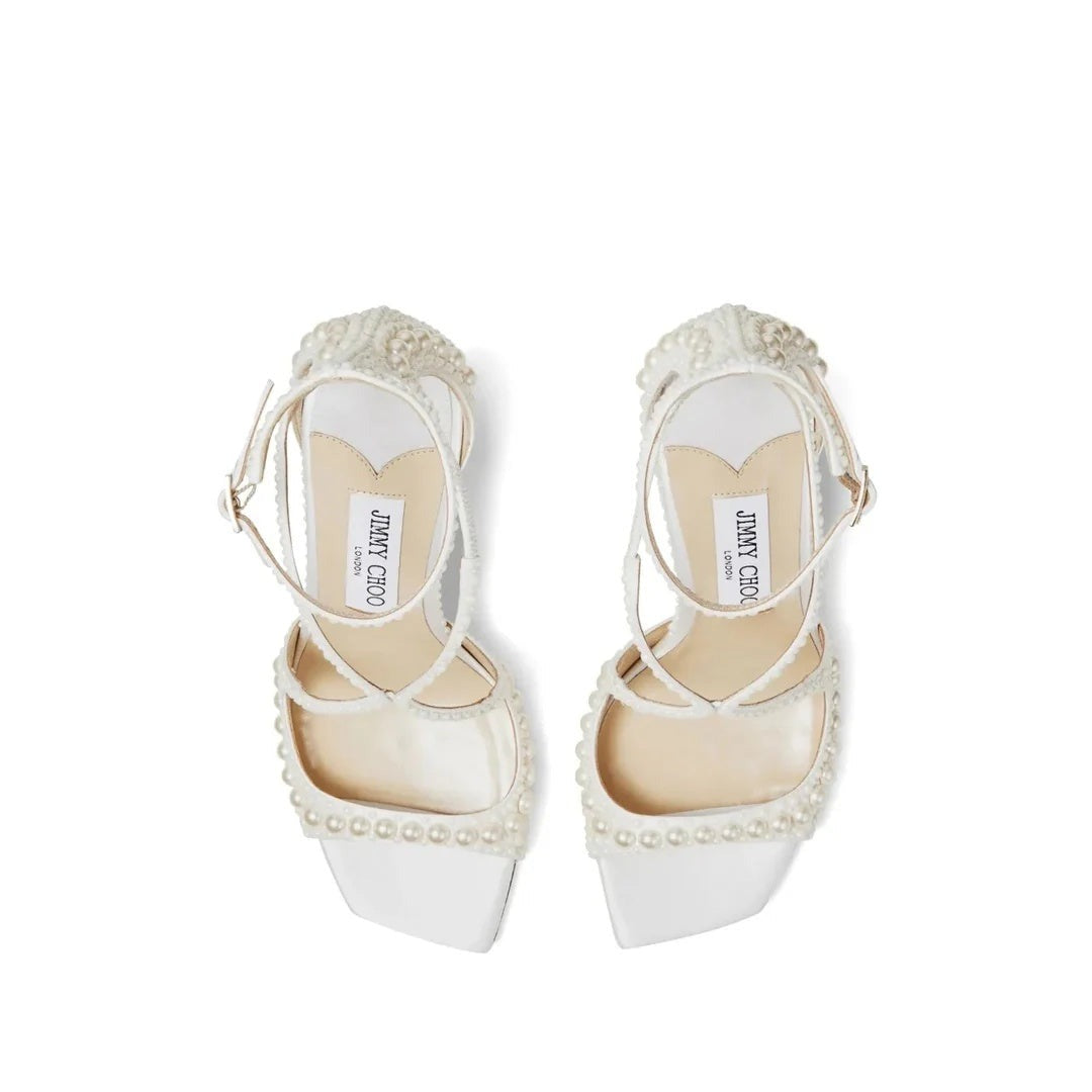 Jimmy Choo Azia 95 Suede Heeled Sandals - White (with pearls)