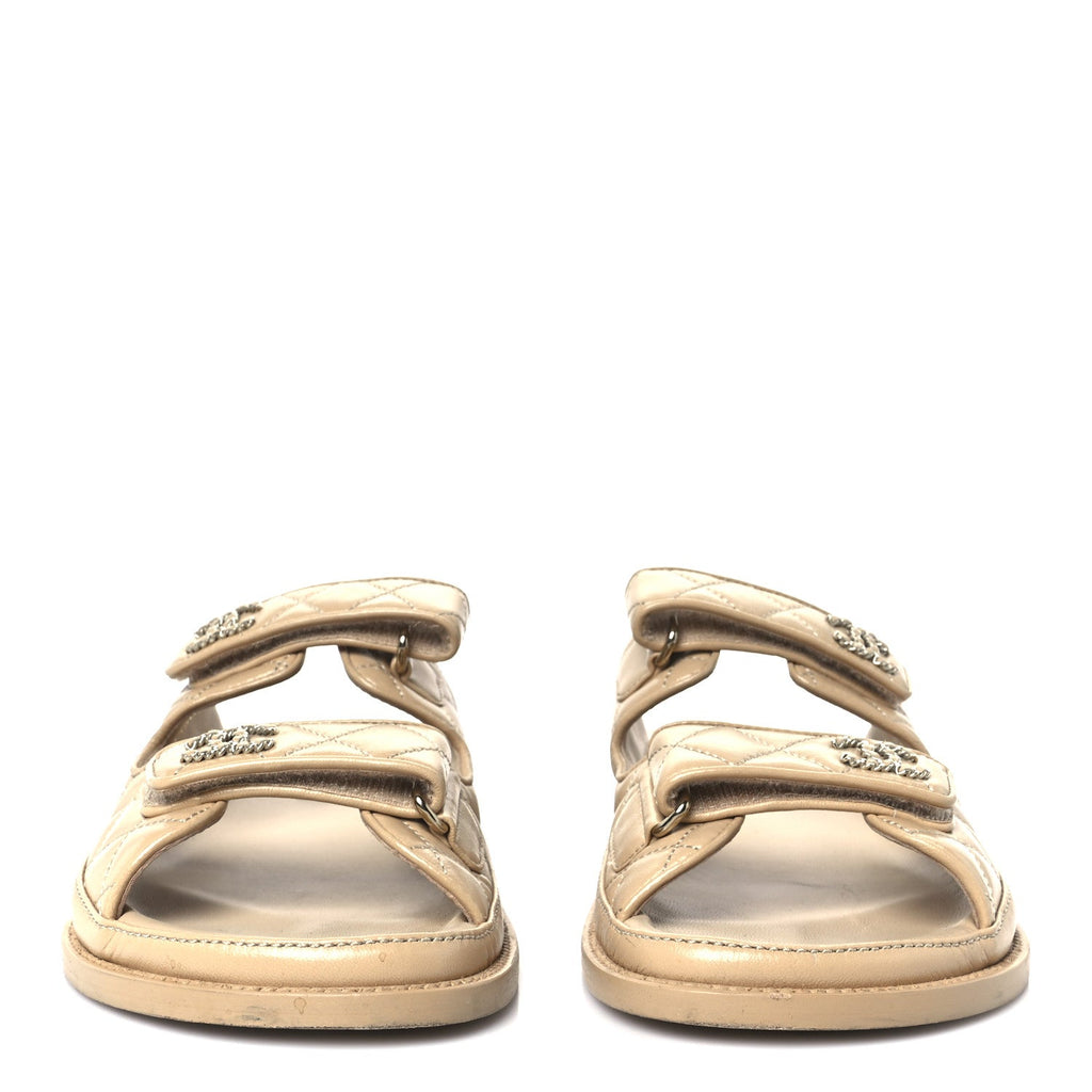 CHANEL LAMBSKIN QUILTED VELCRO DAD CHAIN CC SLIDE SANDAL PINK