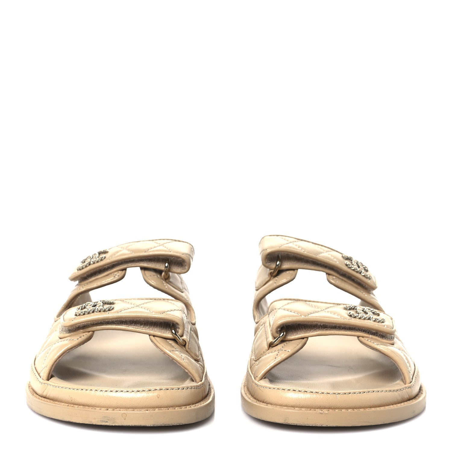 CHANEL LAMBSKIN QUILTED VELCRO DAD CHAIN CC SLIDE SANDAL PINK