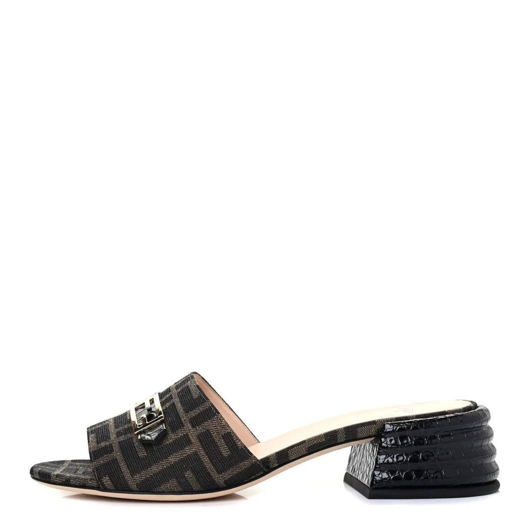 Fendi Jacquard FF Promenade Flatform Slide Sandal Tobacco Tortoise - Black