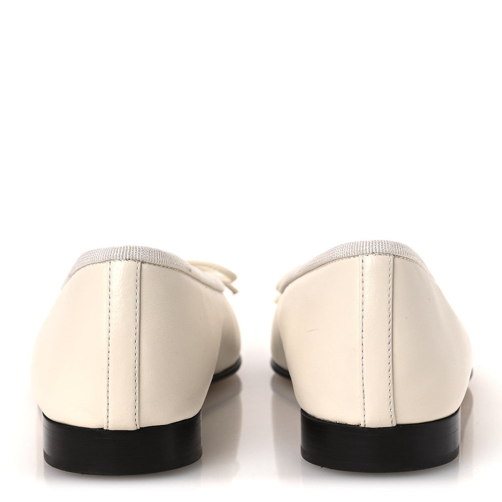 CHANEL LAMBSKIN CAP TOE CC BALLERINA FLAT BEIGE BLACK