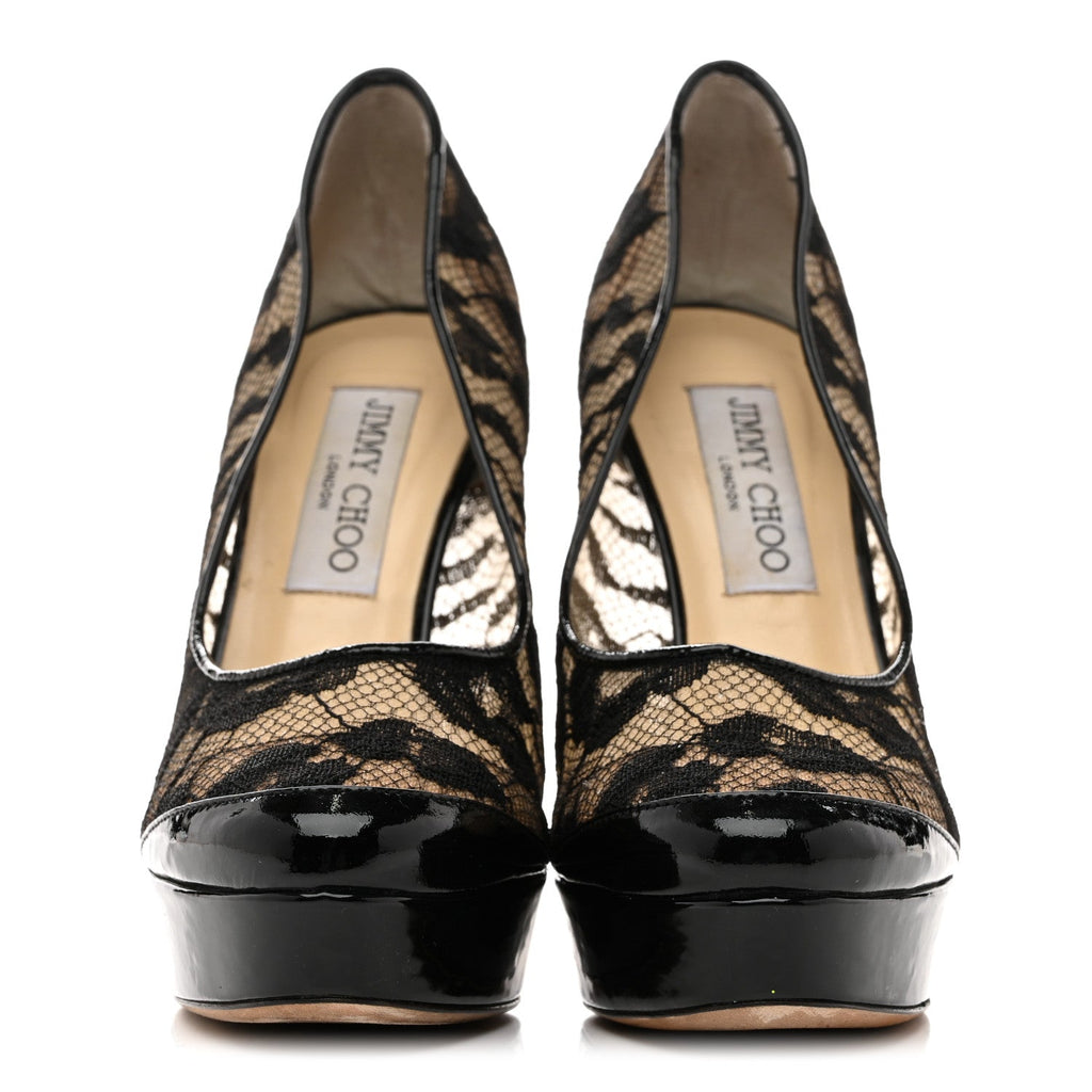 JIMMY CHOO ROMY POINTED TOE LEATHER PUMPS BLACK PATENT