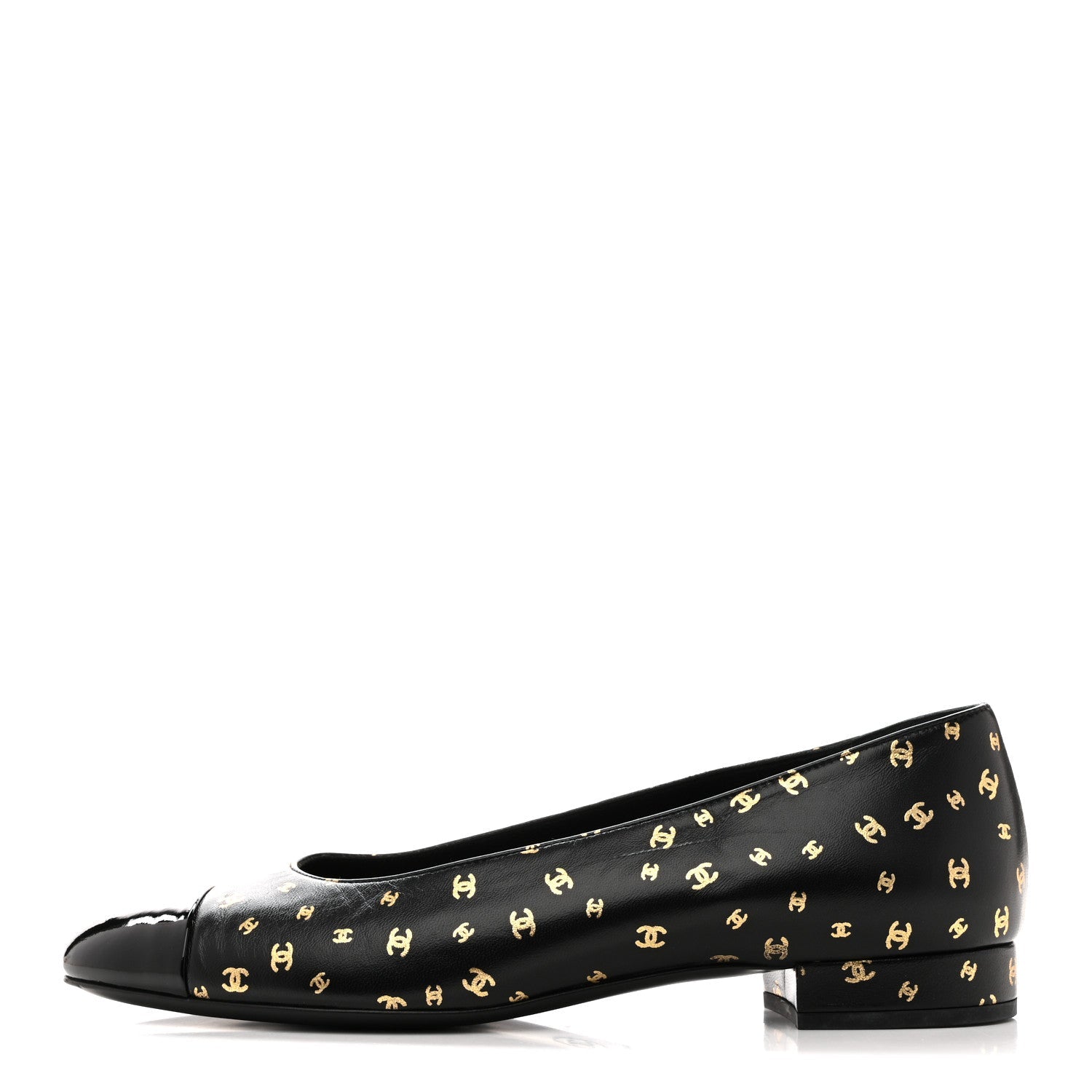 CHANEL CAP TOE BALLERINA FLATS PATENT CALFSKIN BLUE