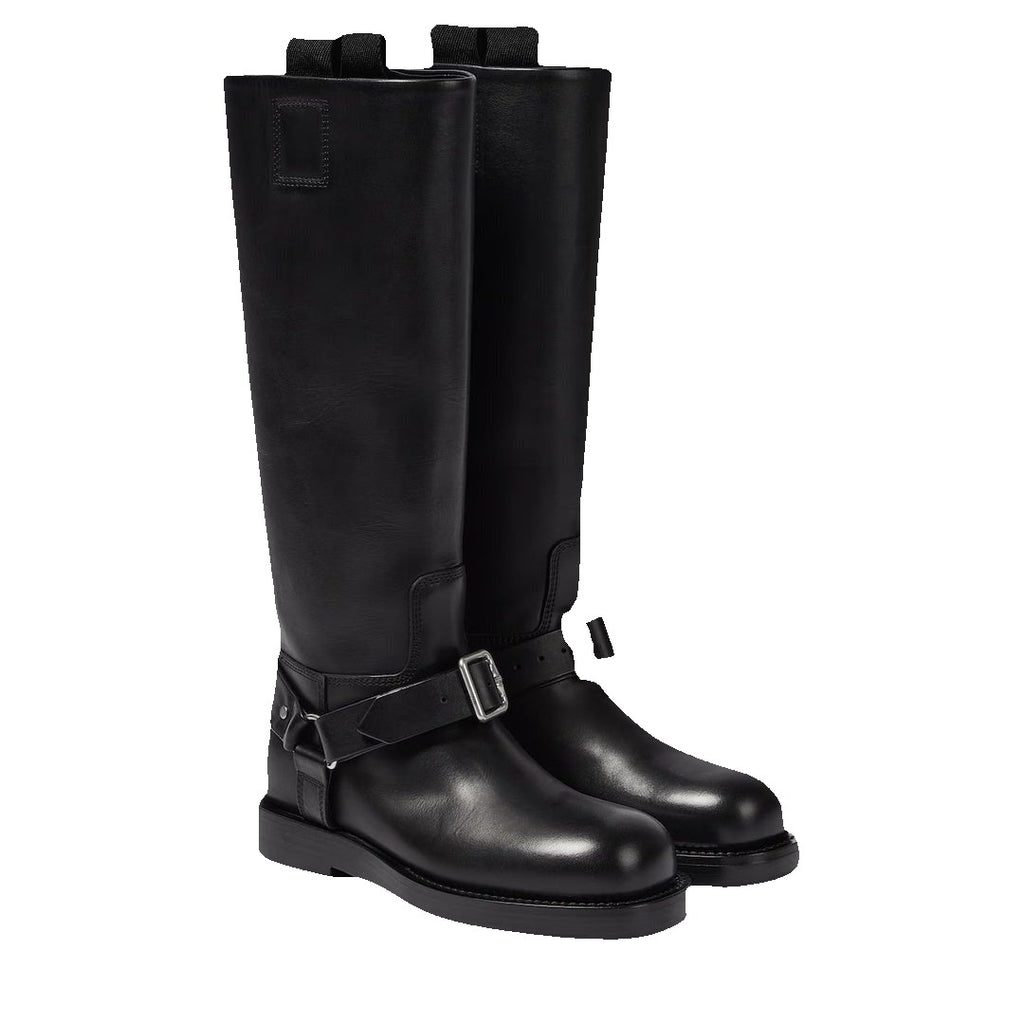 Burberry Saddle Knee-High Leather Boots - Black