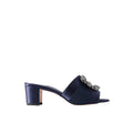 Manolo Blahnik Martanew 50 Satin Mules With Crystal Buckle - Navy