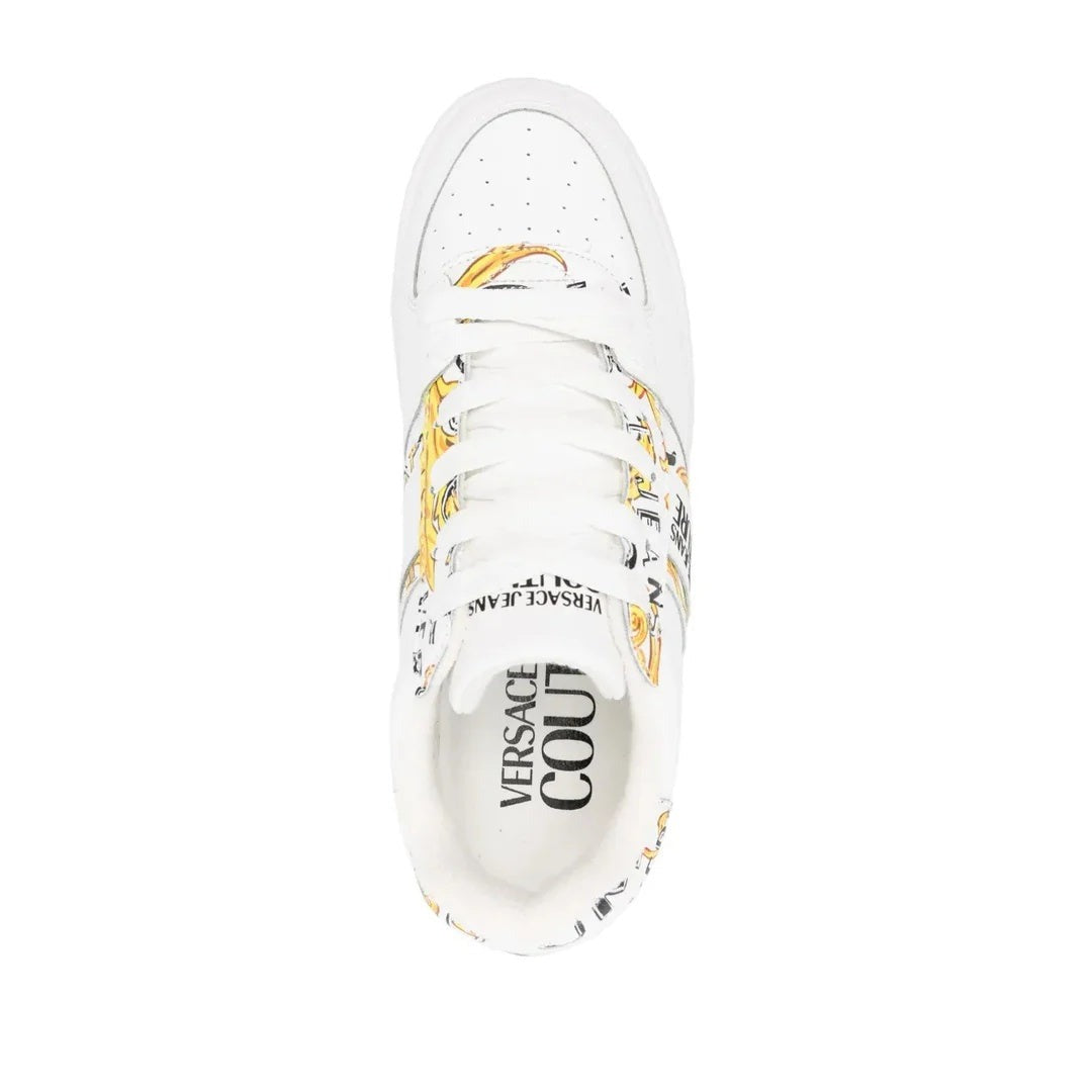 Versace Jeans Couture Leather Meyssa Sneakers - White with gold baroque print