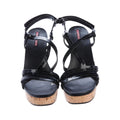 Prada Patent Leather Wedge Sandals - Black (cork wedge, strappy variant)