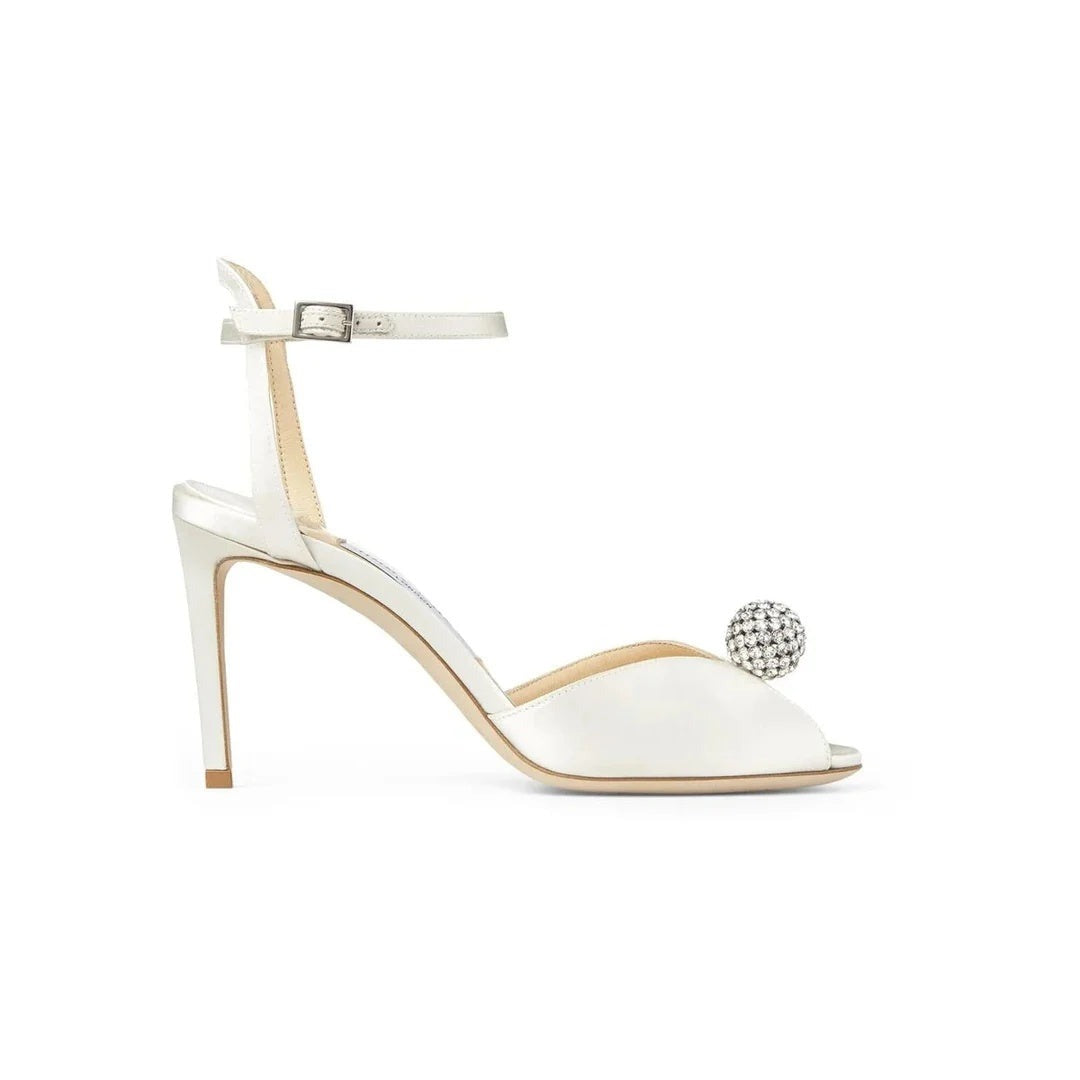 Jimmy Choo Sacora 85 Glittered Sandals Crystal Sphere - White