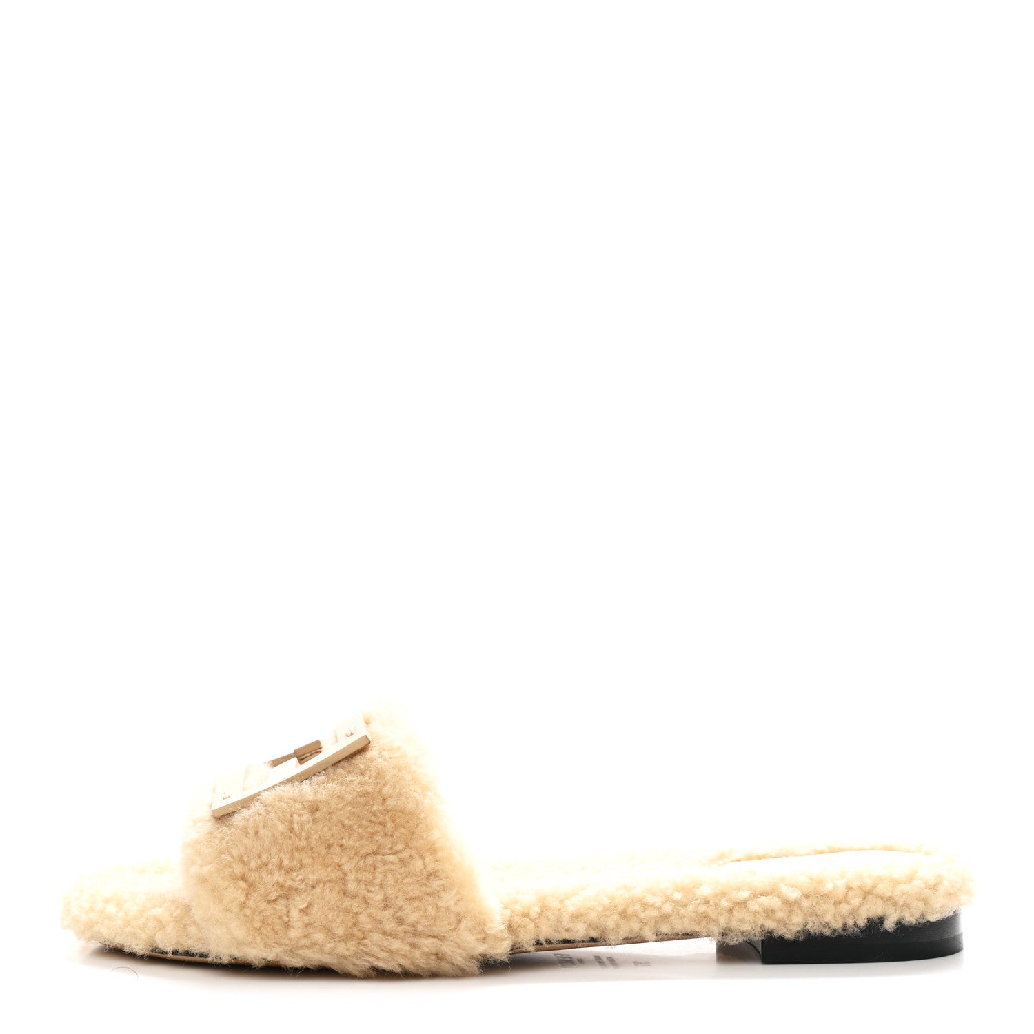 FENDI SHEARLING FF BAGUETTE SLIDE SANDAL BEIGE NATURALE BEIGE