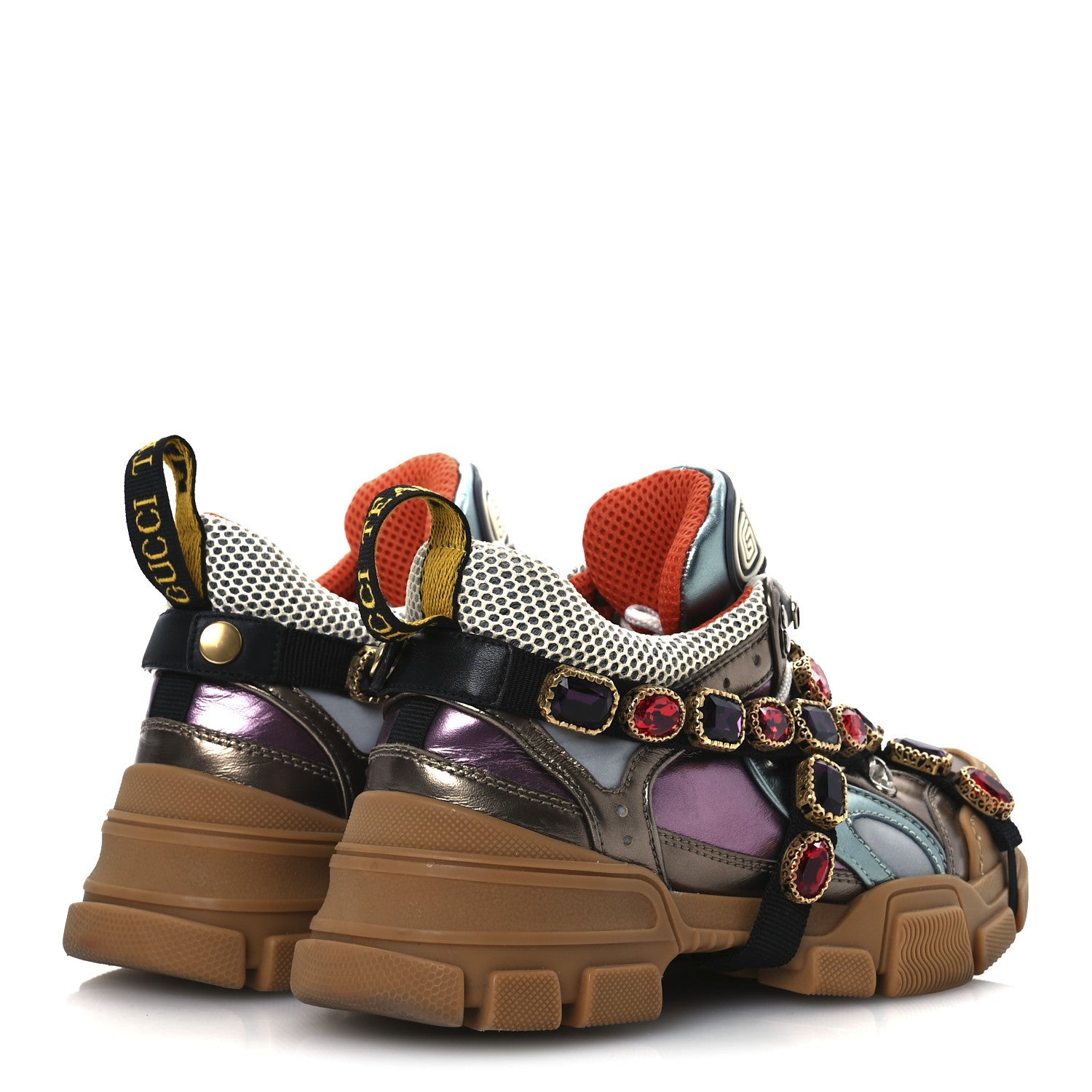 GUCCI FLASHTREK MESH CALFSKIN REMOVABLE CRYSTALS SNEAKERS WHITE