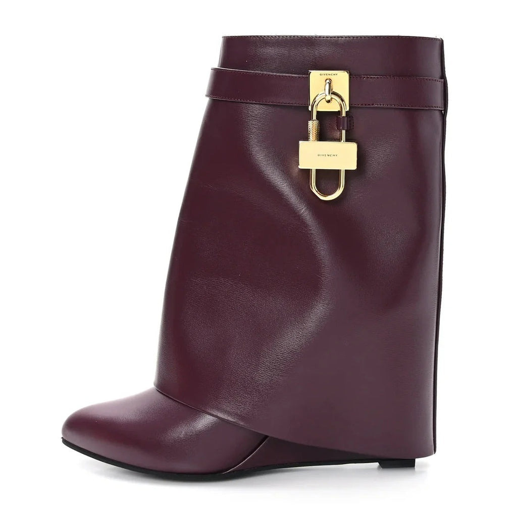 Givenchy Calfskin Shark Lock Ankle Boot - Burgundy