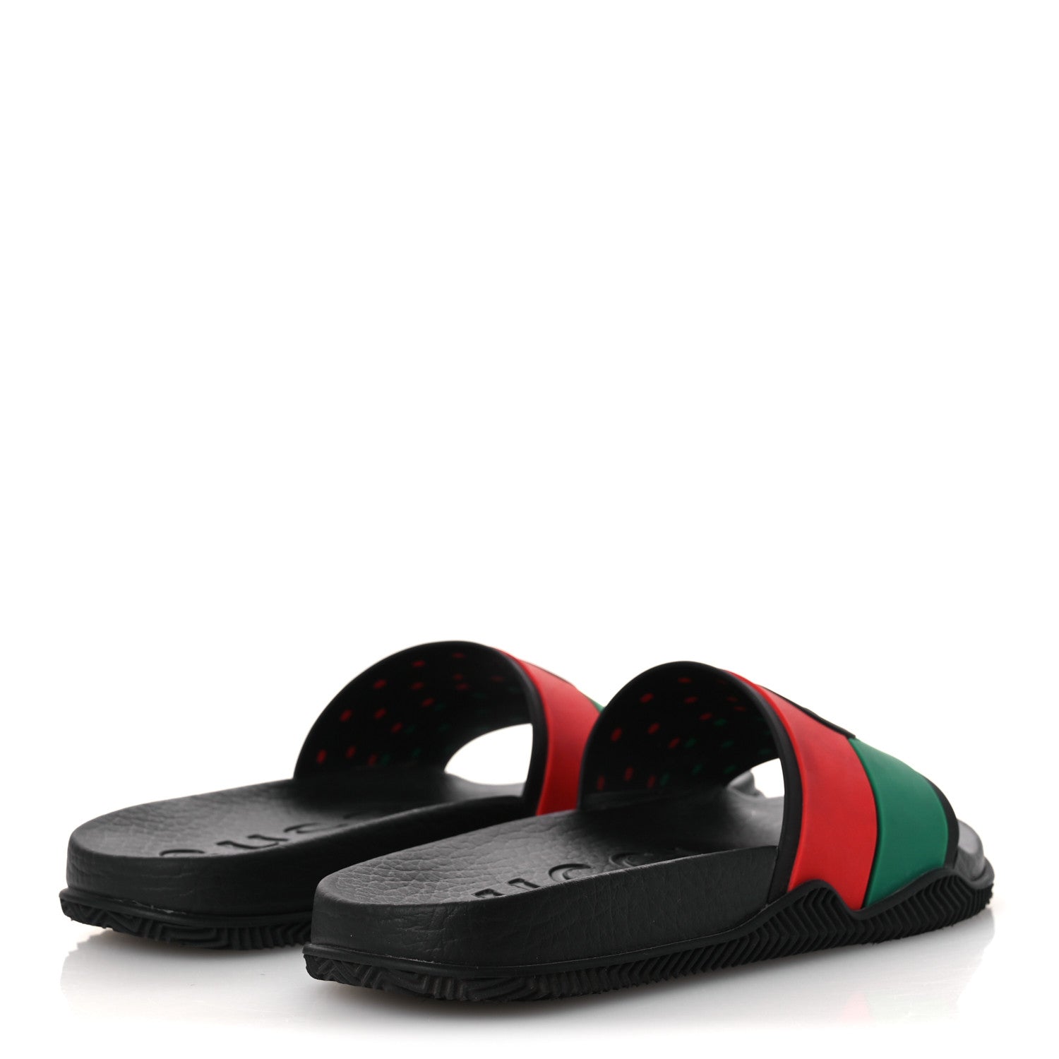 GUCCI RUBBER WEB INTERLOCKING G SLIDE SANDALS BLACK GREEN WHITE