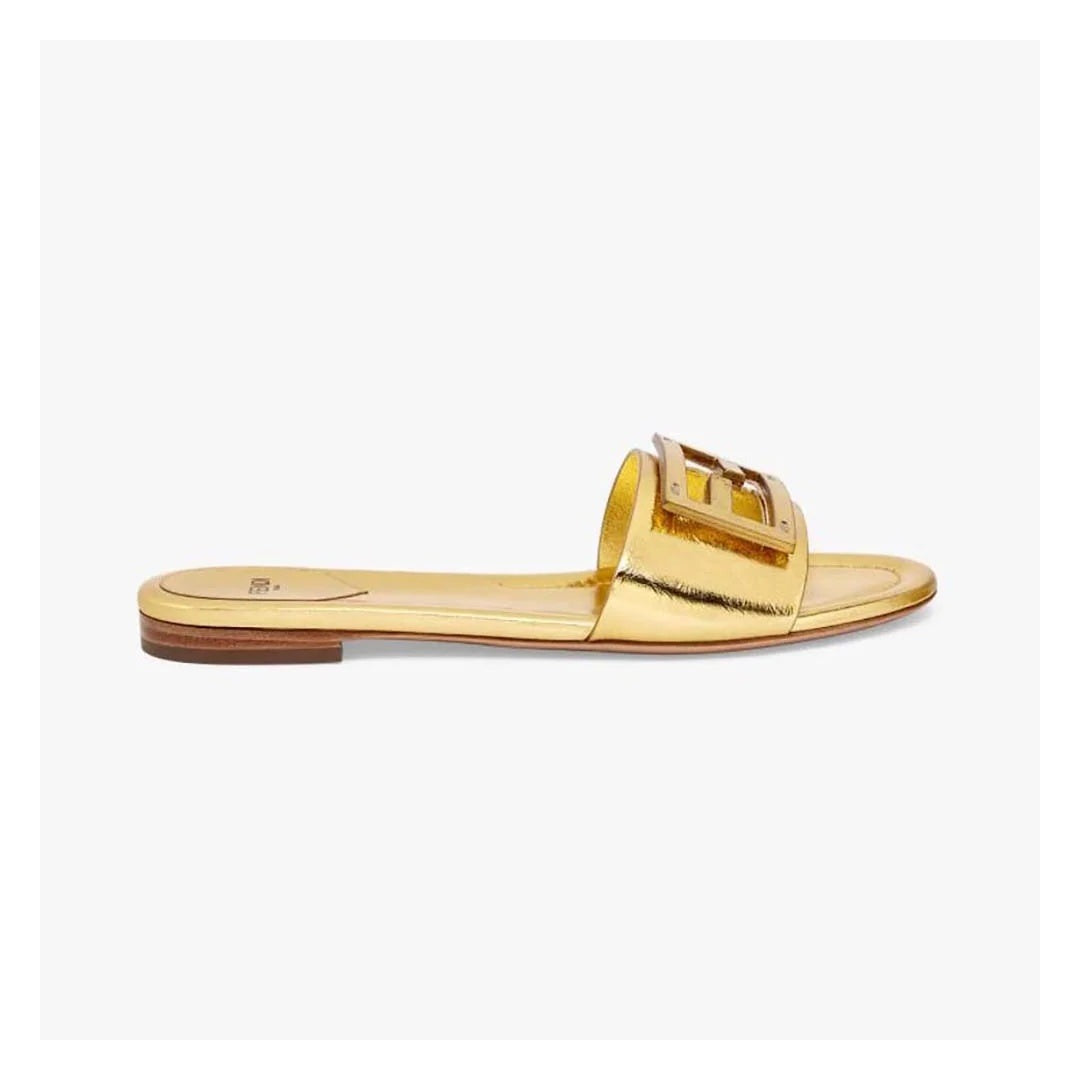 Fendi Nappa Baguette 60mm Slide Sandal Musk - Gold