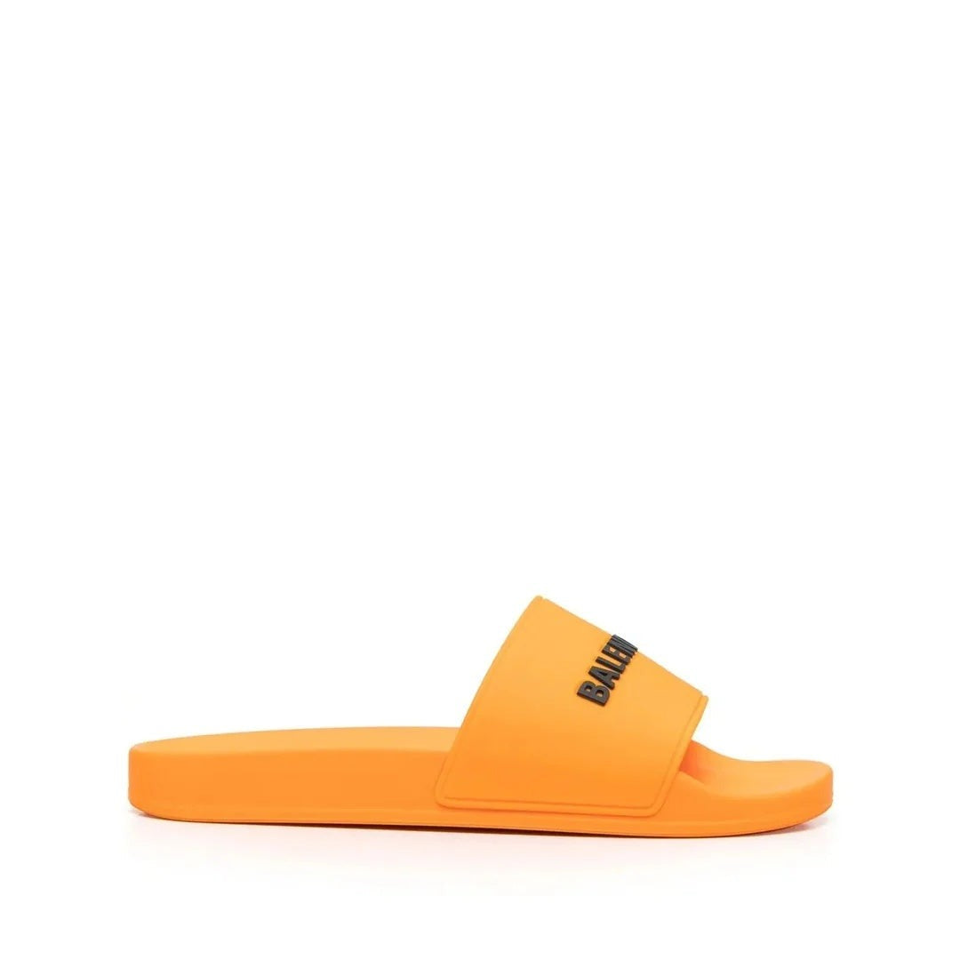 Balenciaga Logo-Embossed Pool Slides - Orange