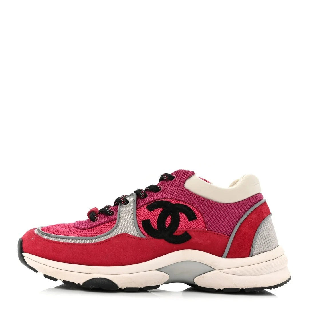 Chanel Fabric Suede Calfskin CC Sneakers Pink Beige - Red/Pink