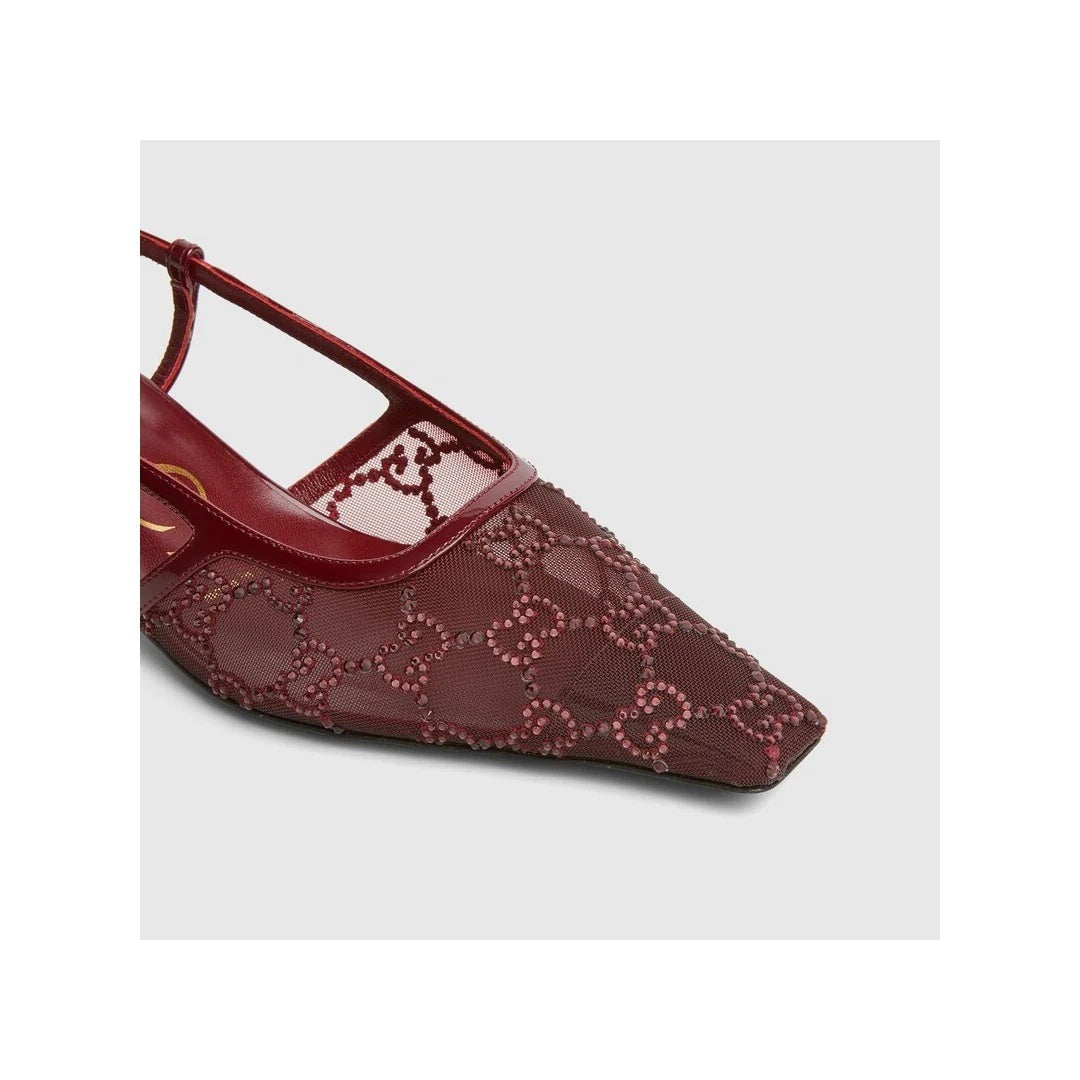Gucci Crystal GG Monogram Slingback Pumps - Burgundy/Red