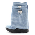 GIVENCHY WASHED DENIM SHARK LOCK BIKER ANKLE BOOT LIGHT BLUE SNEAKER SOLE
