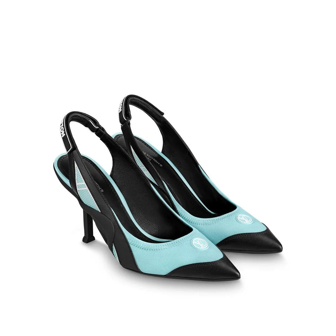 Louis Vuitton Satin Crystal Blossom Slingback Pump - Blue/Black