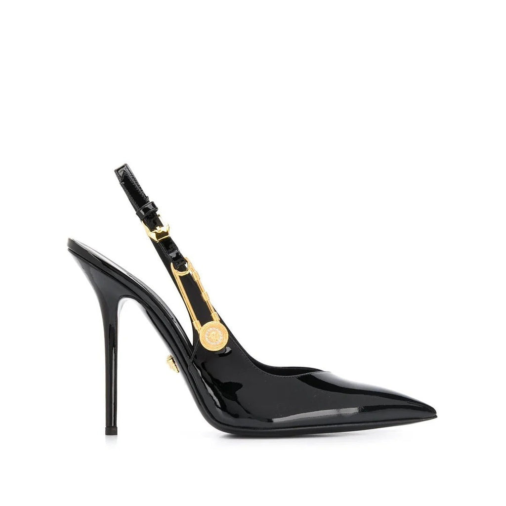 Versace 55mm Safety Pin Slingback Pumps - Black (different heel height - high stiletto, not 55mm)