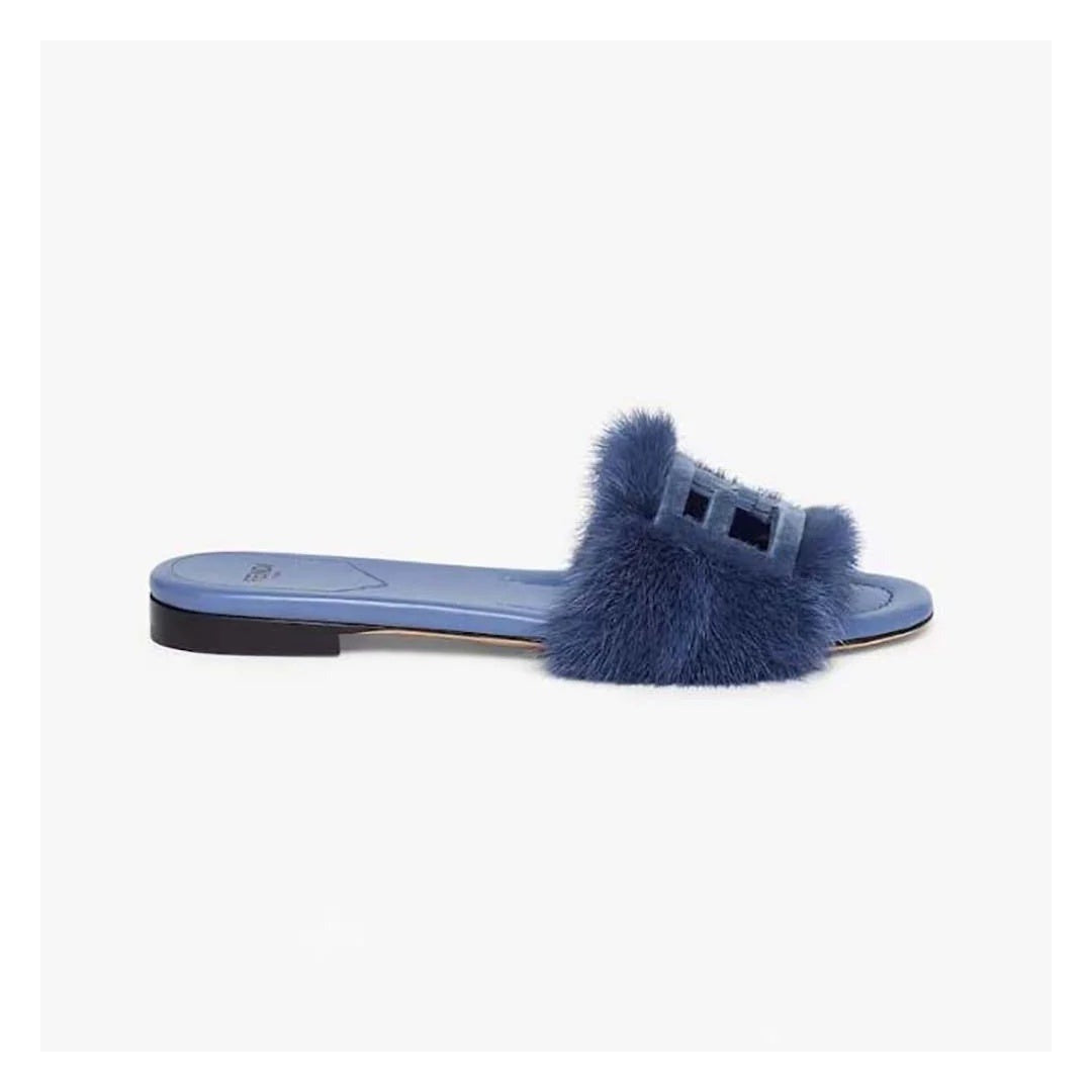 Fendi Mink FF Baguette Slide Sandal Kissed - Blue
