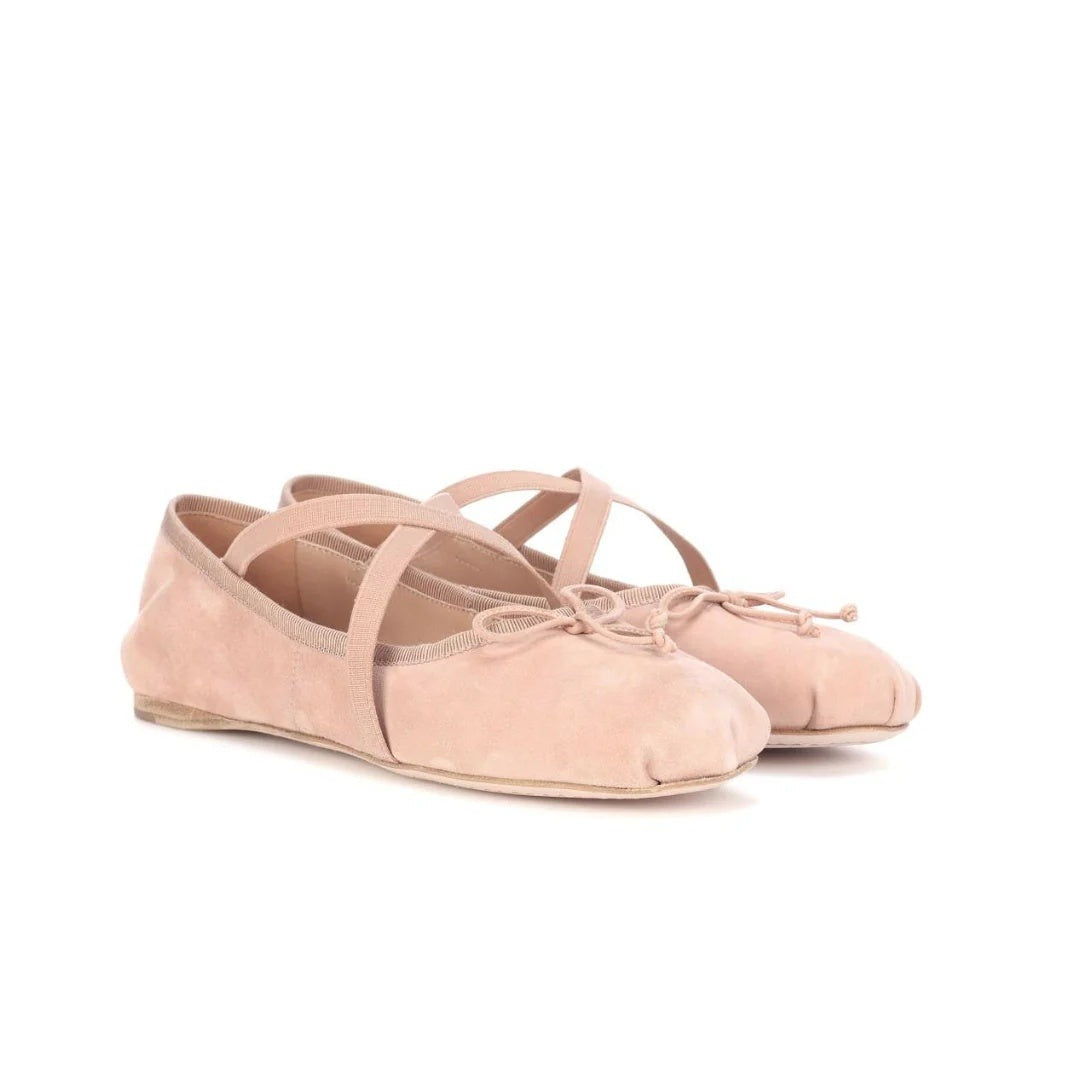 Miu Miu Ruffled Suede Ballerinas - Pink