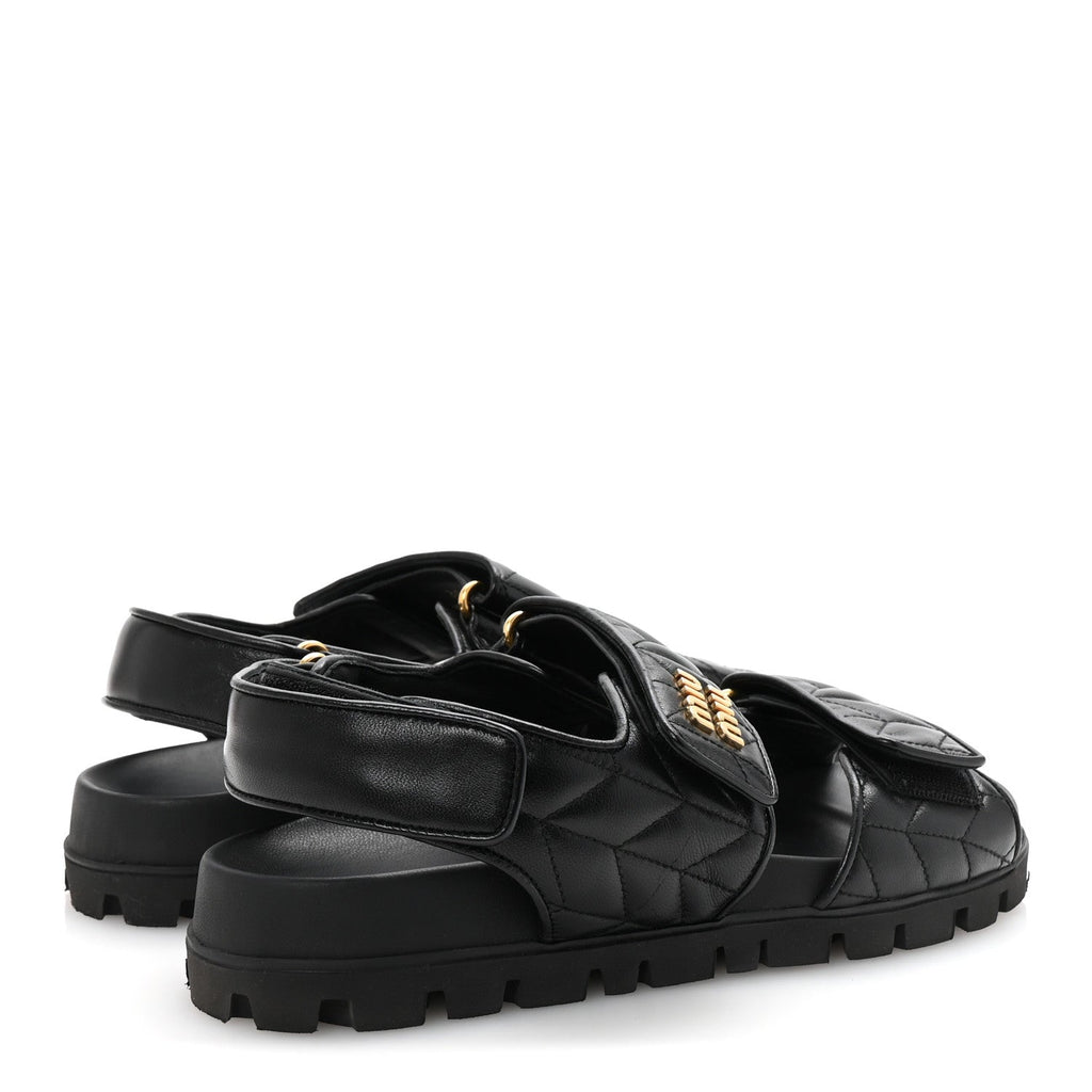 MIU MIU NAPPA MATELASSE SPORTY SANDAL BLACK