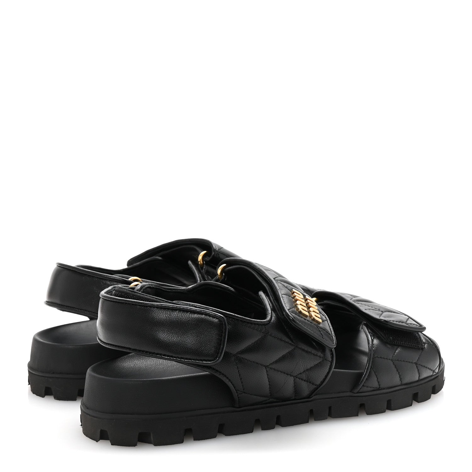 MIU MIU NAPPA MATELASSE SPORTY SANDAL BLACK