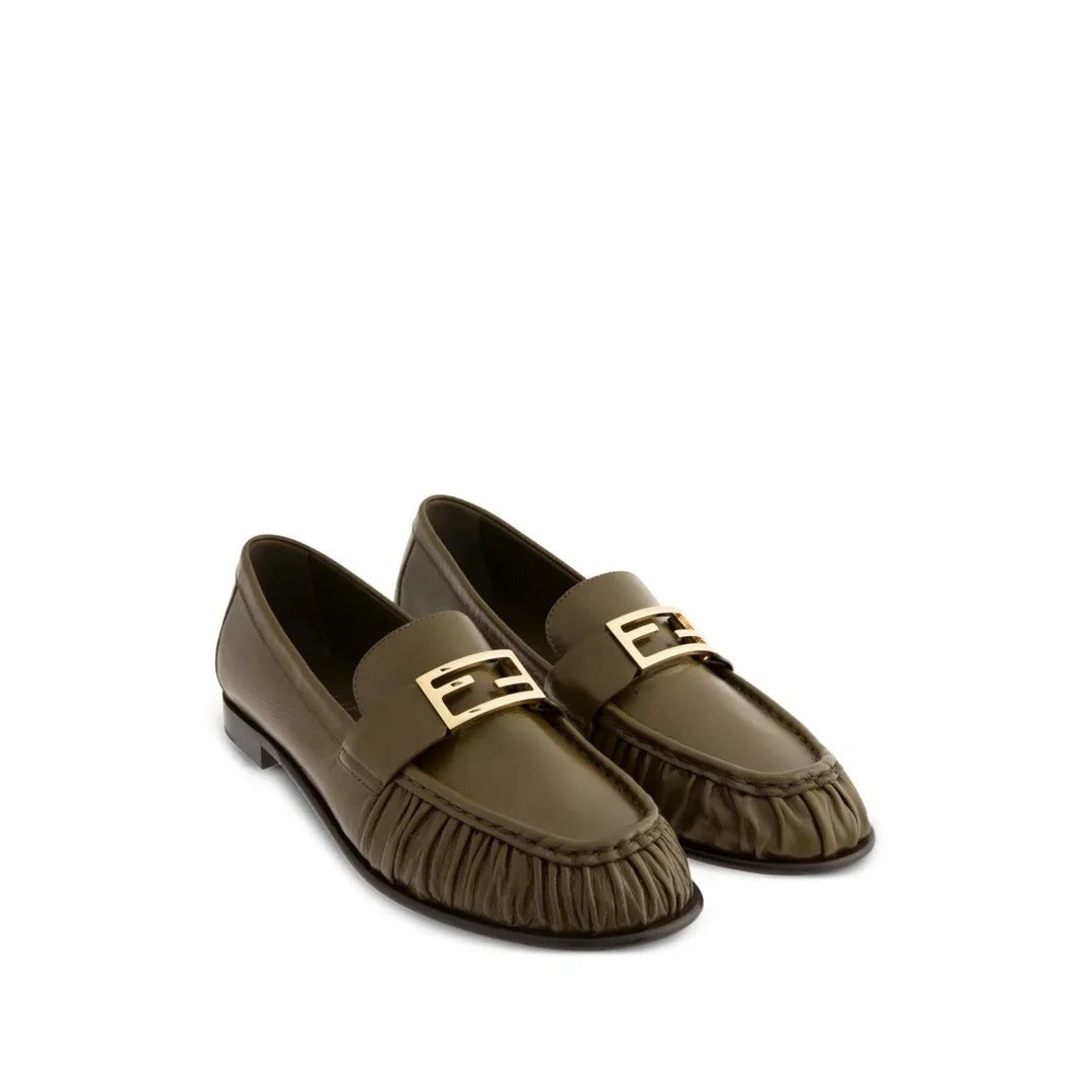 Fendi Baguette Nappa Leather Loafers - Olive Green