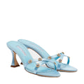 Manolo Blahnik Crystal-Embellished Satin Mules - Light Blue