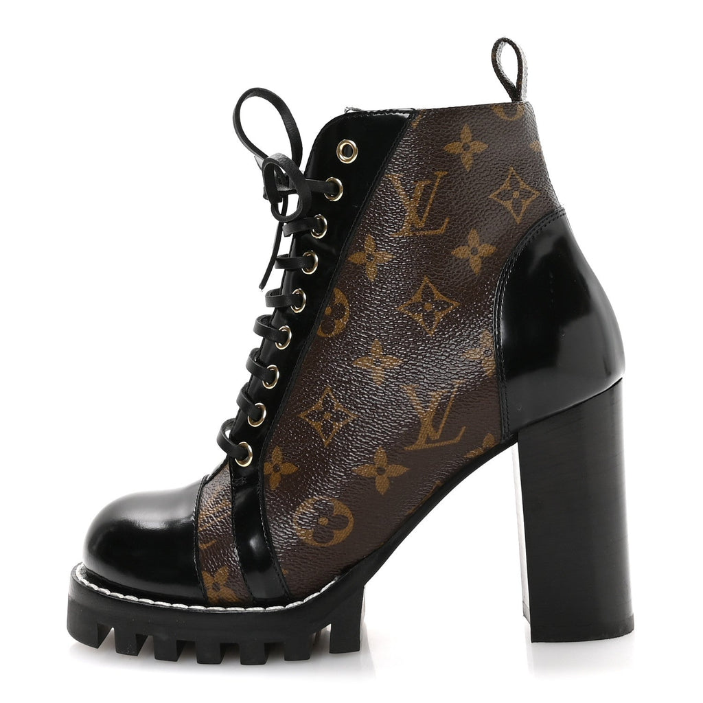 LOUIS VUITTON PATENT CALFSKIN MONOGRAM STAR TRAIL ANKLE BOOTS BLACK