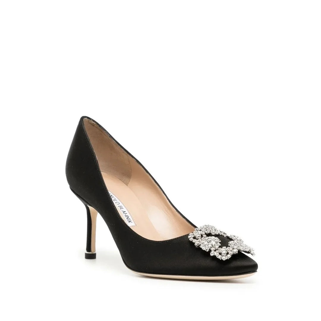MANOLO BLAHNIK HANGISI SATIN PUMPS BLACK