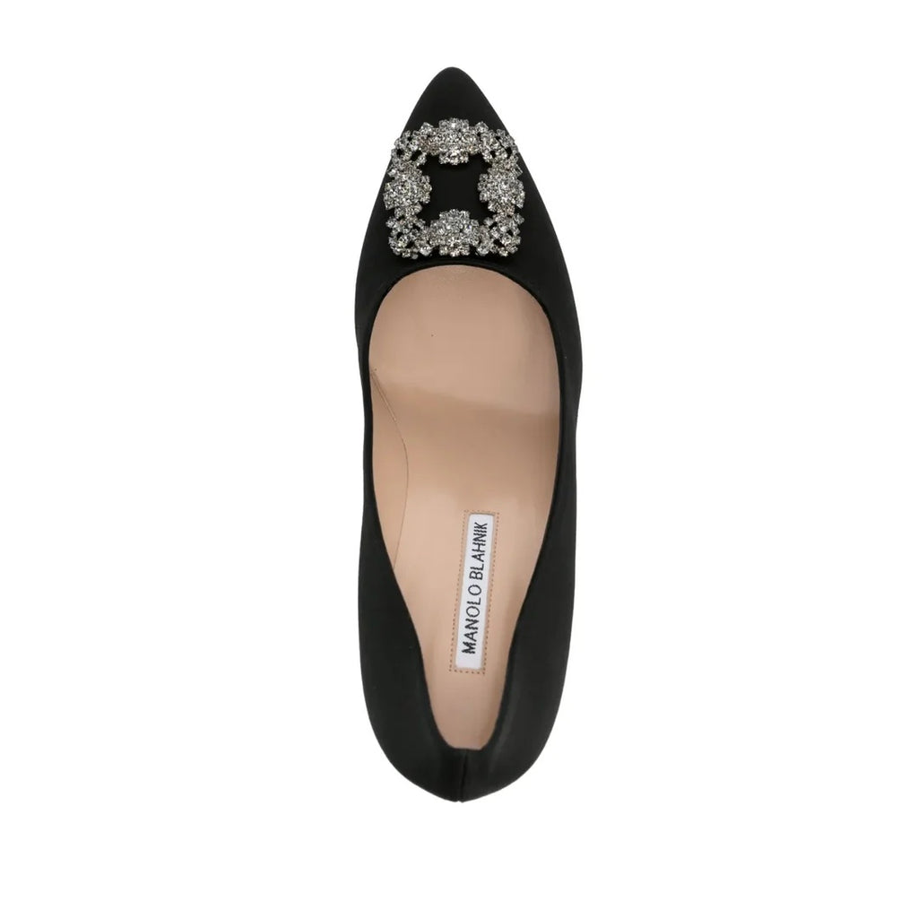 MANOLO BLAHNIK HANGISI SATIN PUMPS BLACK