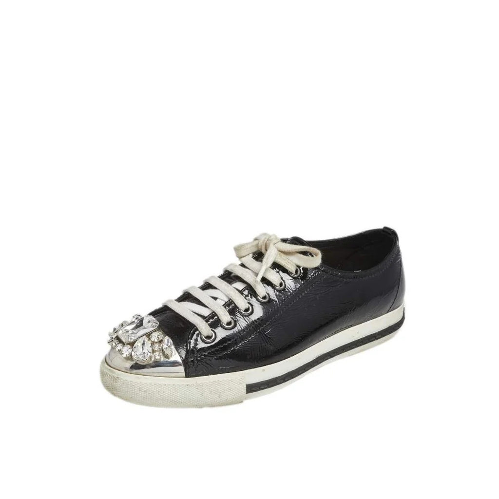 MIU MIU PATENT CRYSTAL SNEAKER BLACK