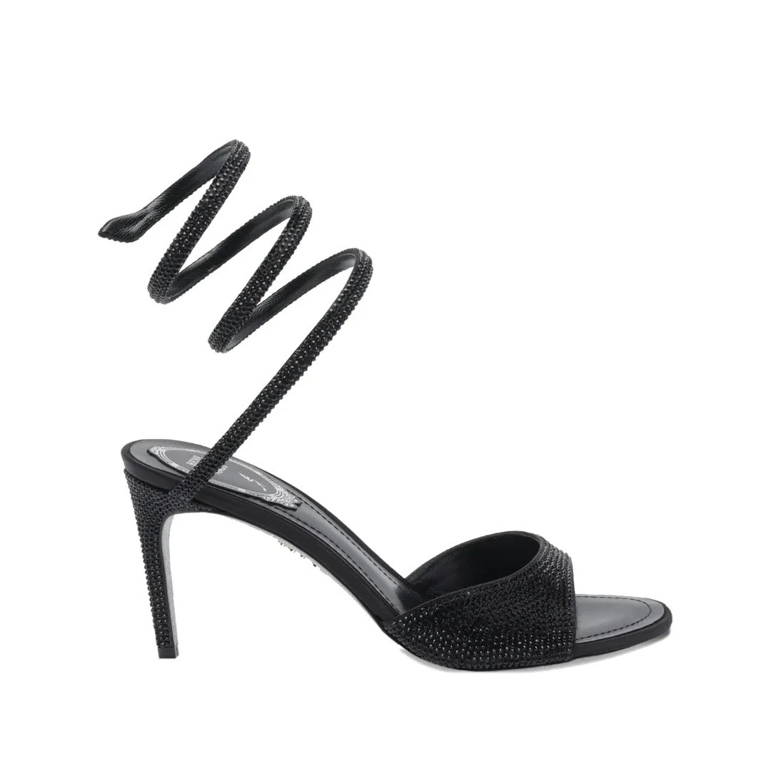 RENÉ CAOVILLA EMBELLISHED SATIN THONG SANDAL BLACK