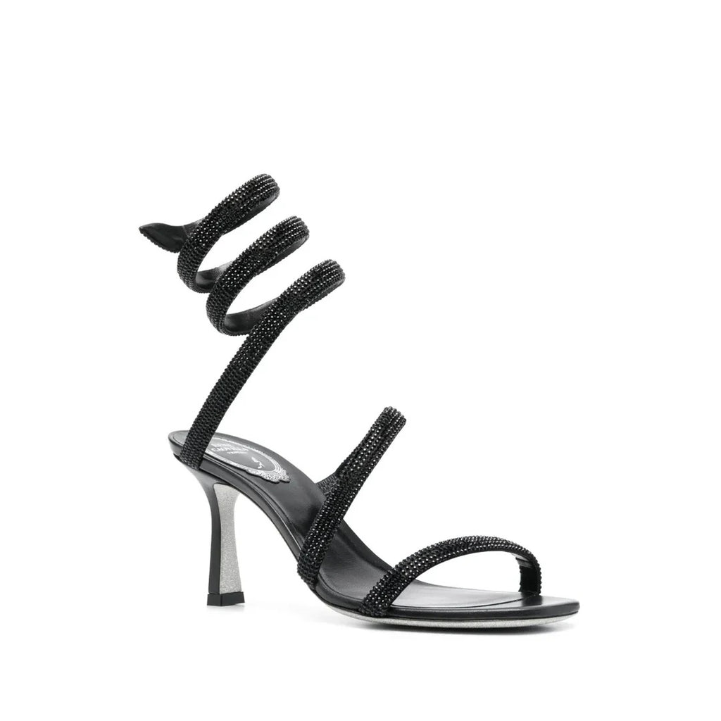 RENÉ CAOVILLA LEATHER SNAKE SANDAL COLORBLOCK BLACK