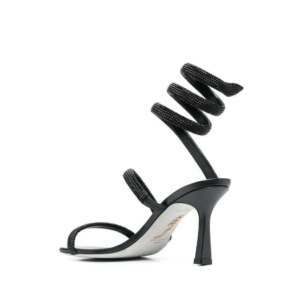 RENÉ CAOVILLA LEATHER SNAKE SANDAL COLORBLOCK BLACK
