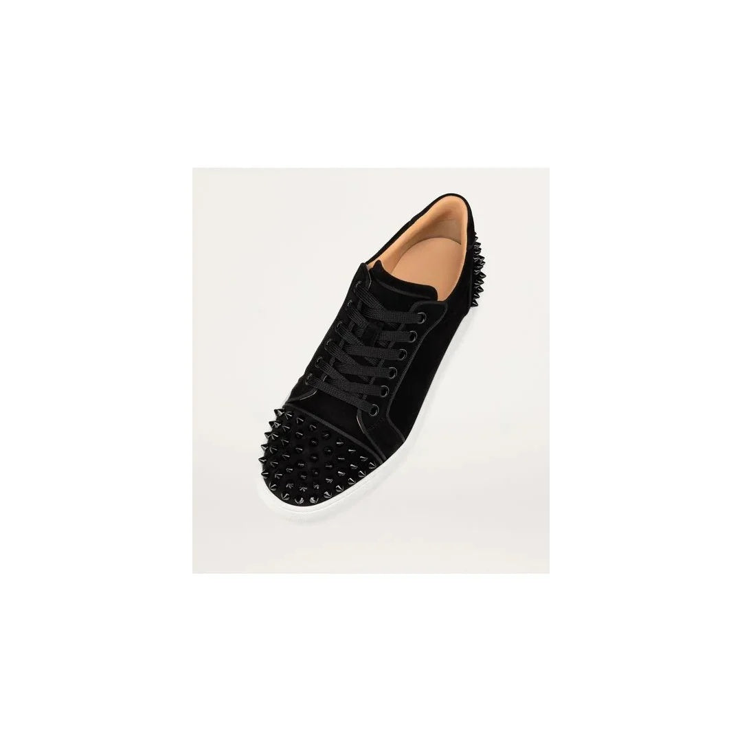CHRISTIAN LOUBOUTIN CALFSKIN SUEDE PATENT LOUBISHARK SNEAKER BLACK