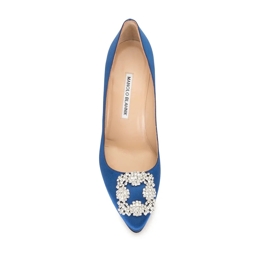 MANOLO BLAHNIK HANGISI SATIN PUMPS BLUE