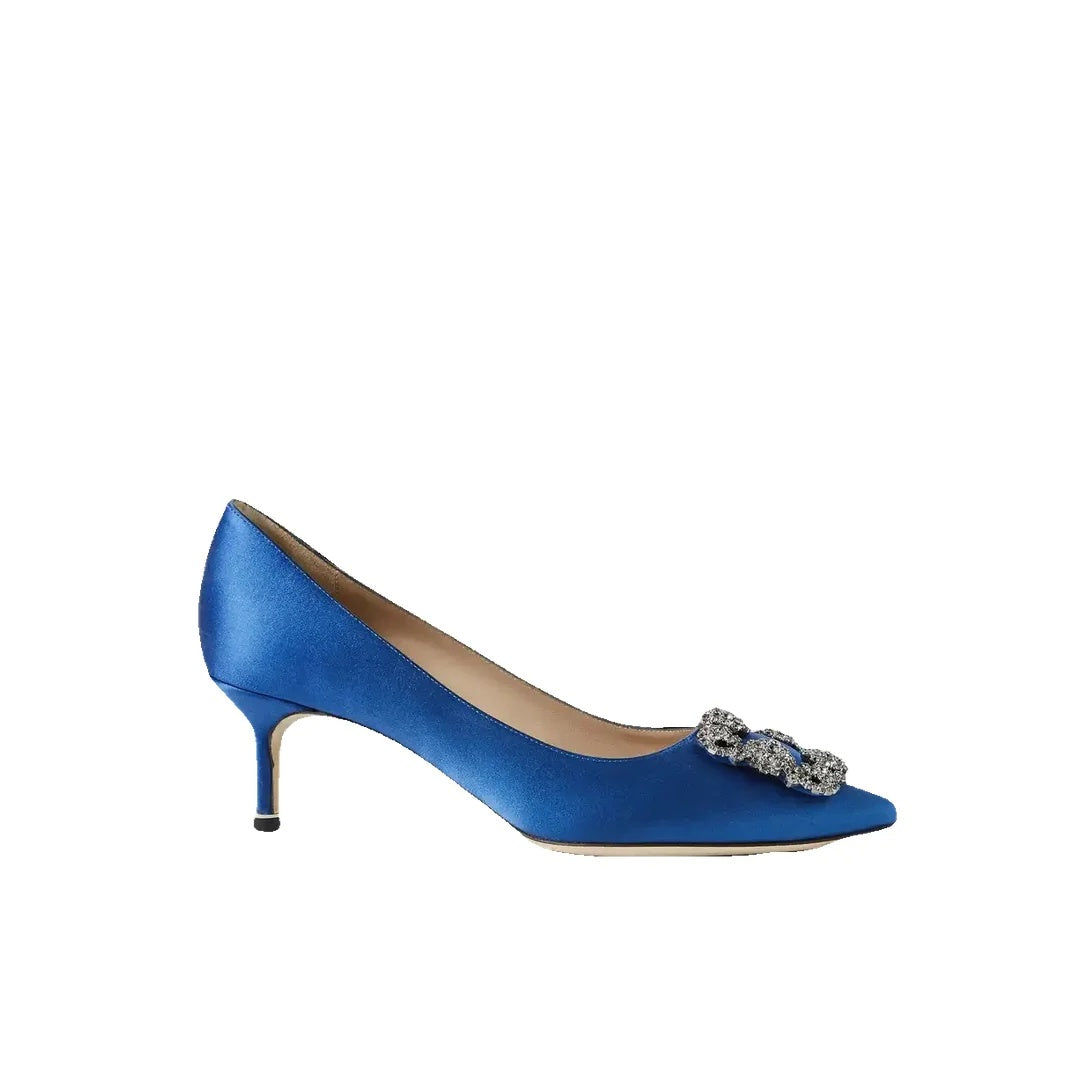 MANOLO BLAHNIK HANGISI SATIN PUMPS BLUE