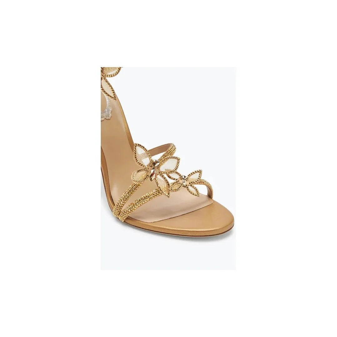 RENÉ CAOVILLA MARGOT MIRRORED SANDAL WITH BUTTERFLIES GOLD