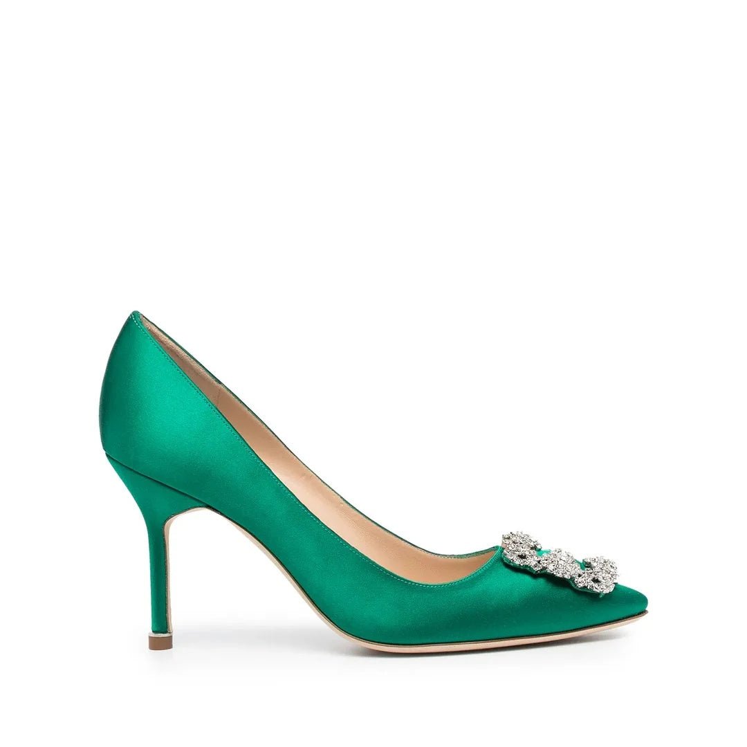 MANOLO BLAHNIK HANGISI CRYSTAL-BUCKLE PUMPS GREEN