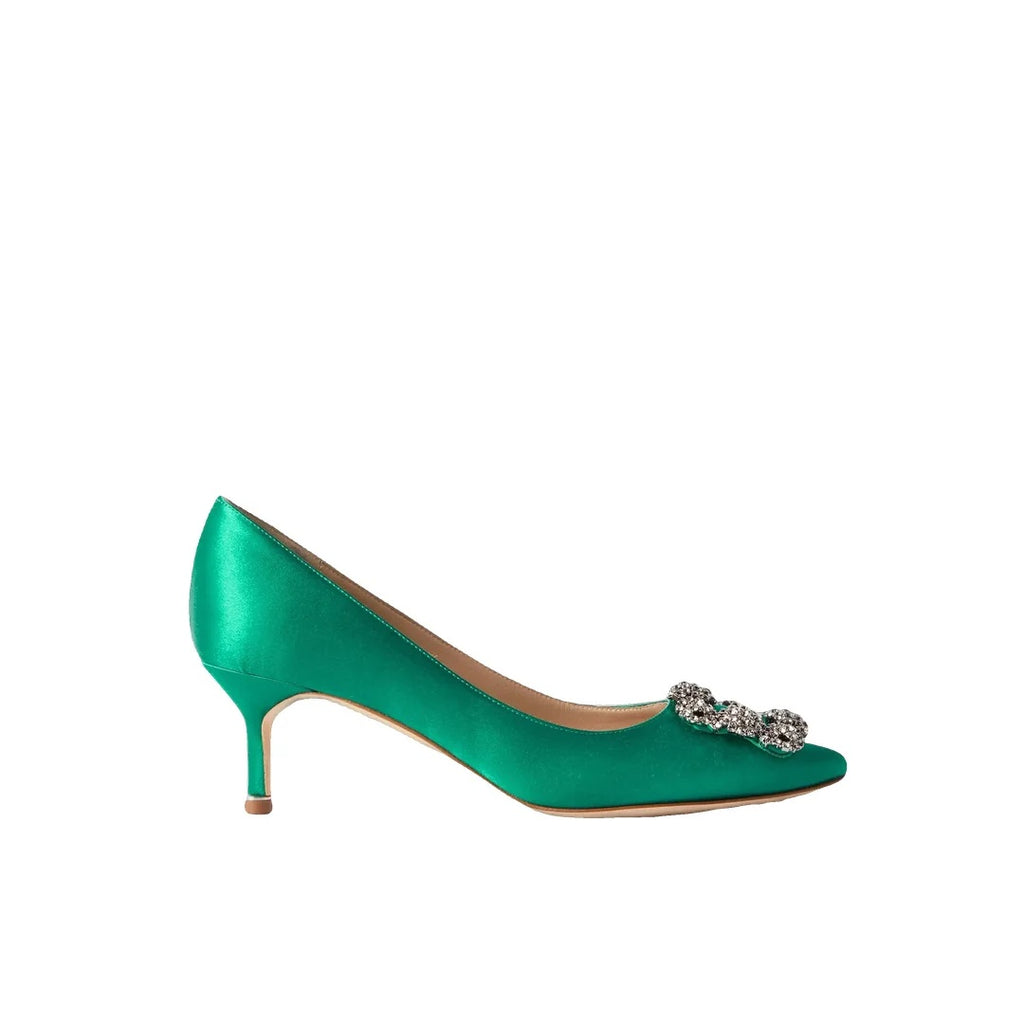 MANOLO BLAHNIK HANGISI CRYSTAL-BUCKLE PUMPS GREEN