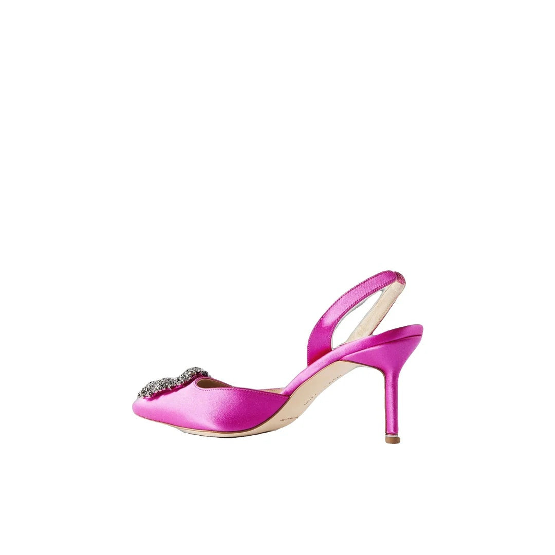 MANOLO BLAHNIK GIBSLI EMBELLISHED CREPE SLINGBACK PUMPS PINK