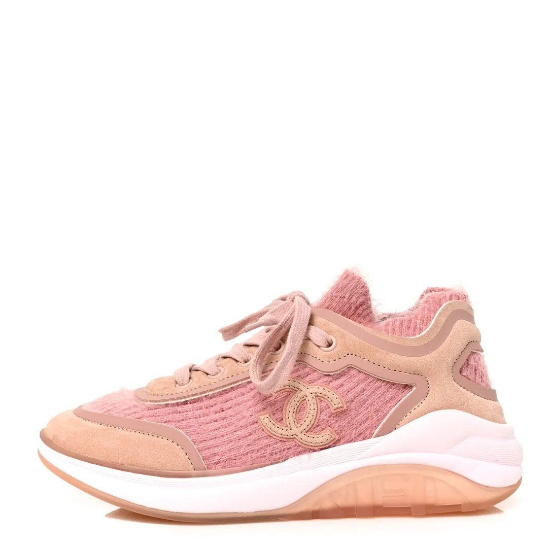 CHANEL FABRIC SUEDE CALFSKIN CC SNEAKERS PINK BEIGE MULTICOLOR