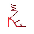RENÉ CAOVILLA CLEO 105MM BAGUETTE CRYSTAL SATIN SNAKE-WRAP SANDAL RED
