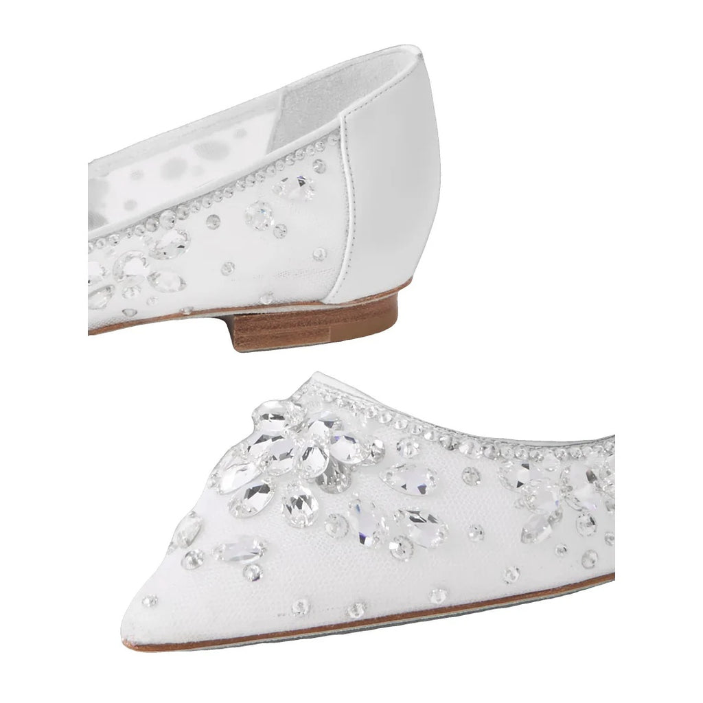 RENÉ CAOVILLA CRYSTAL-EMBELLISHED LACE BALLERINA SHOE WHITE